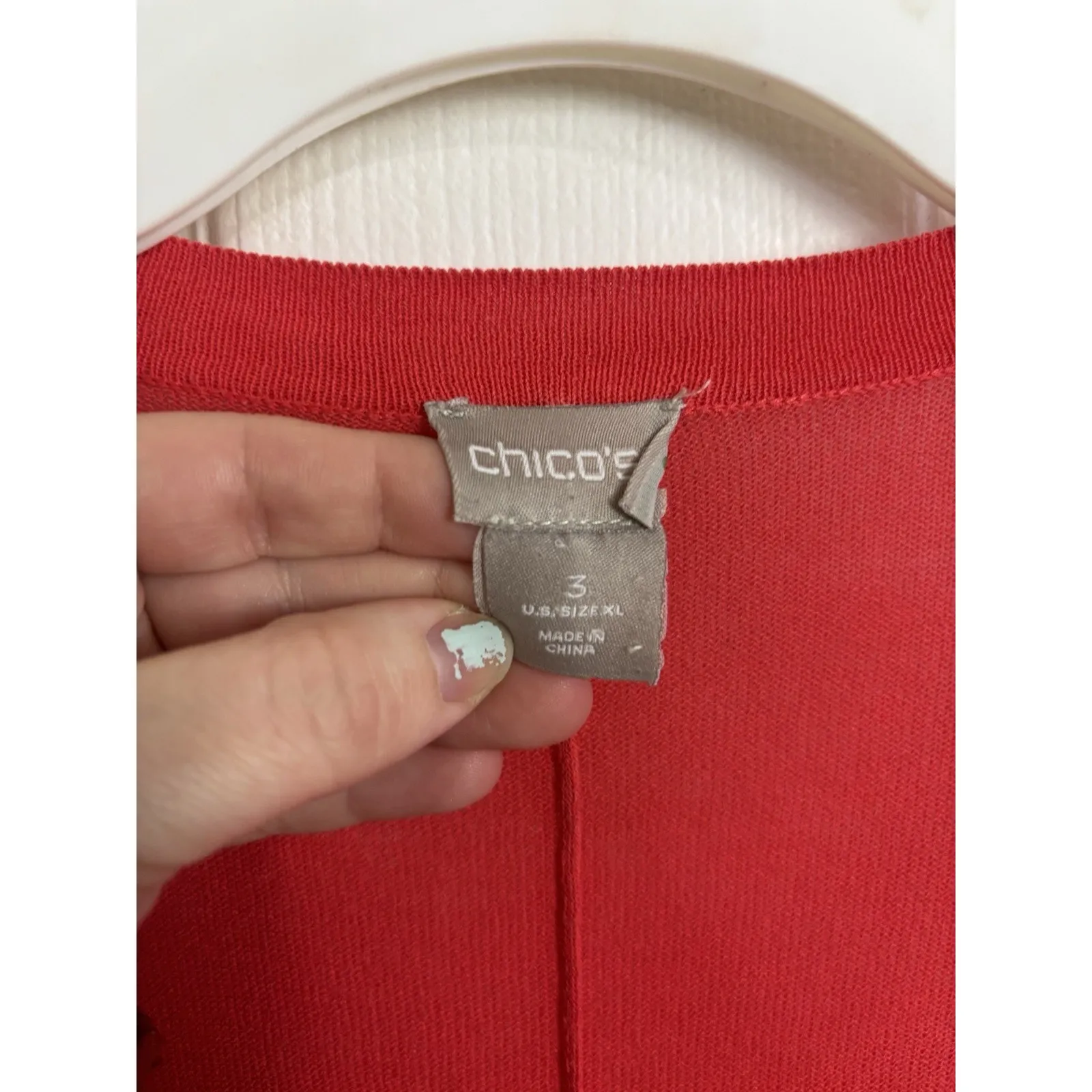 Chico’s Coral Long Line Open Front 3/4 Sleeve Cardigan Beach Cover Up Size 3 XL - Image 3