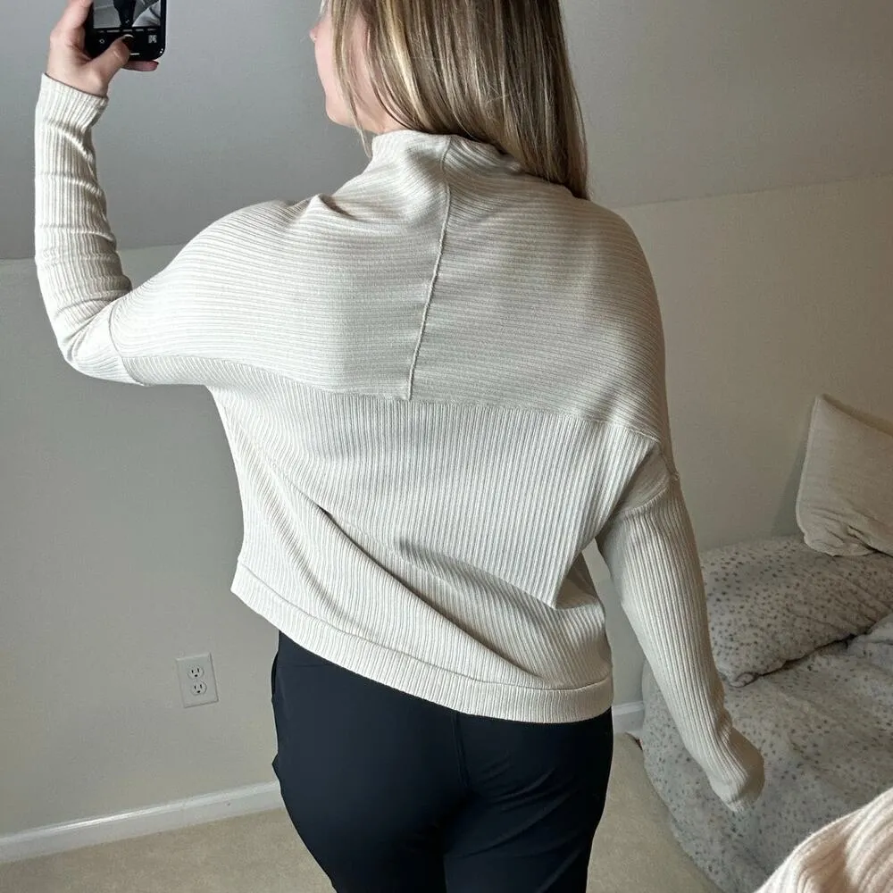 FP Beach: Cream Ribbed Mock Neck Sweater - Image 3