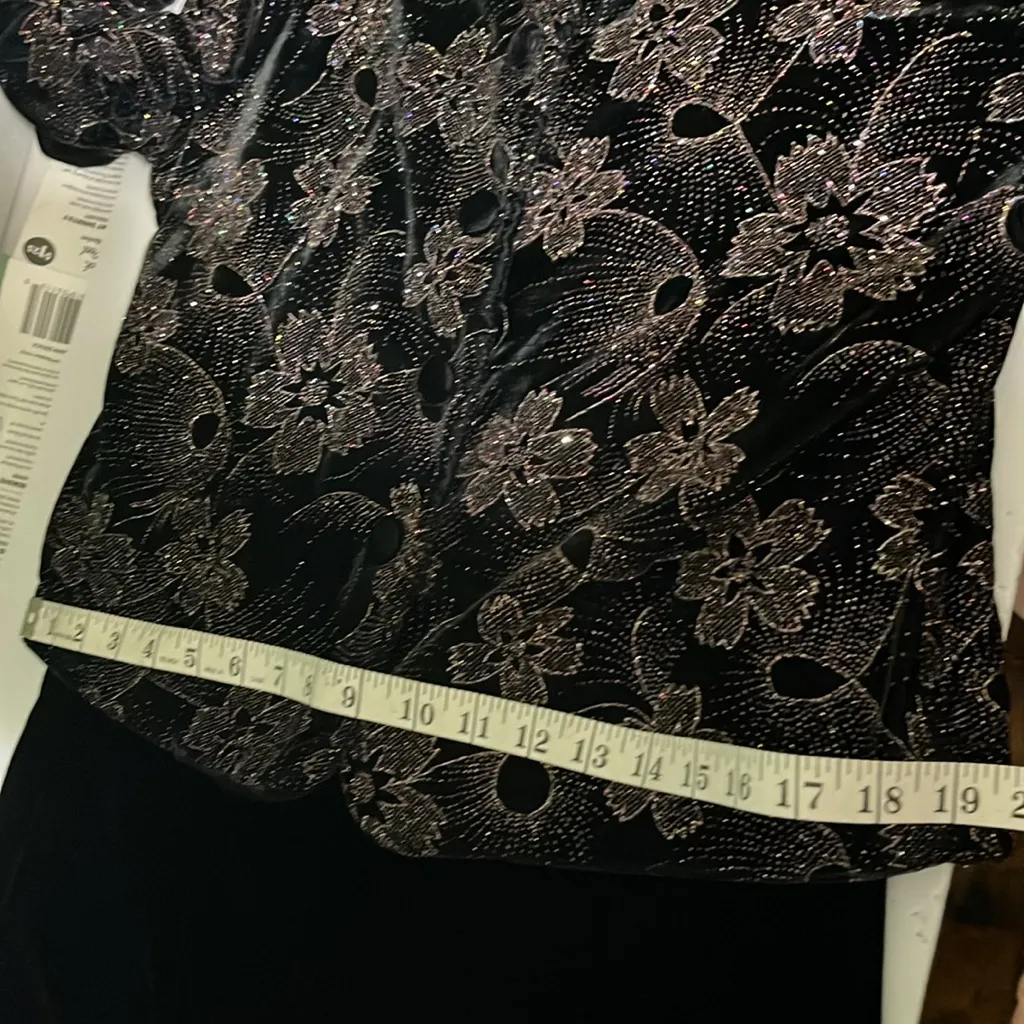 Vintage Formal Norton McNaughton Black Velvet Floral Dress Shirt Jacket wedding Size 8 - Image 9