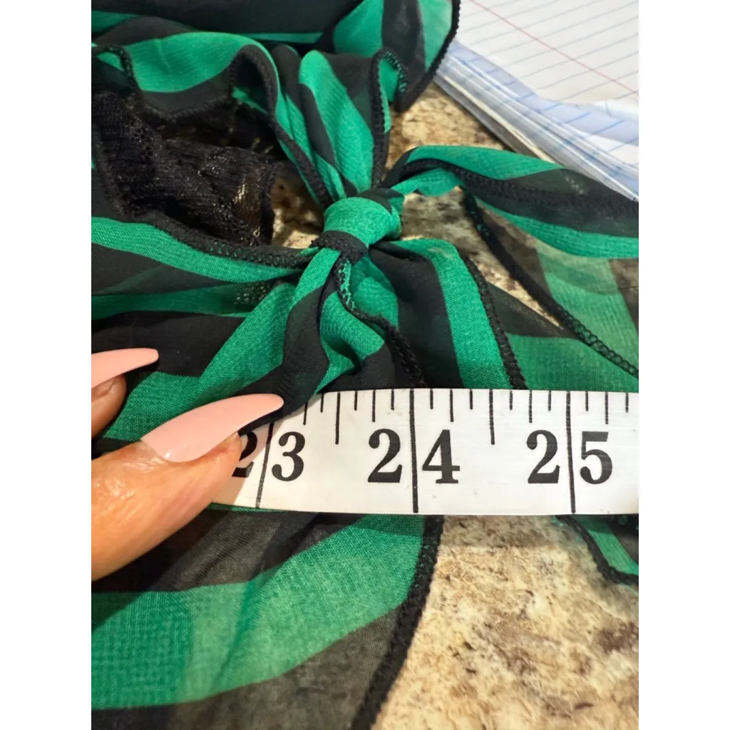 Women's Ultra Flirt Green & Black Striped Short Sleeve Tee M - Image 6