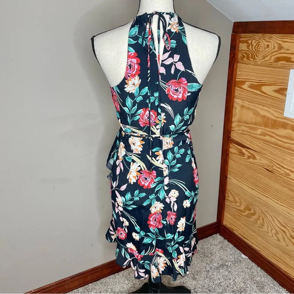 Lovers + Friends Gigi Wrap Mini Dress Bold Floral Black Ruffle Medium NWT - Image 4