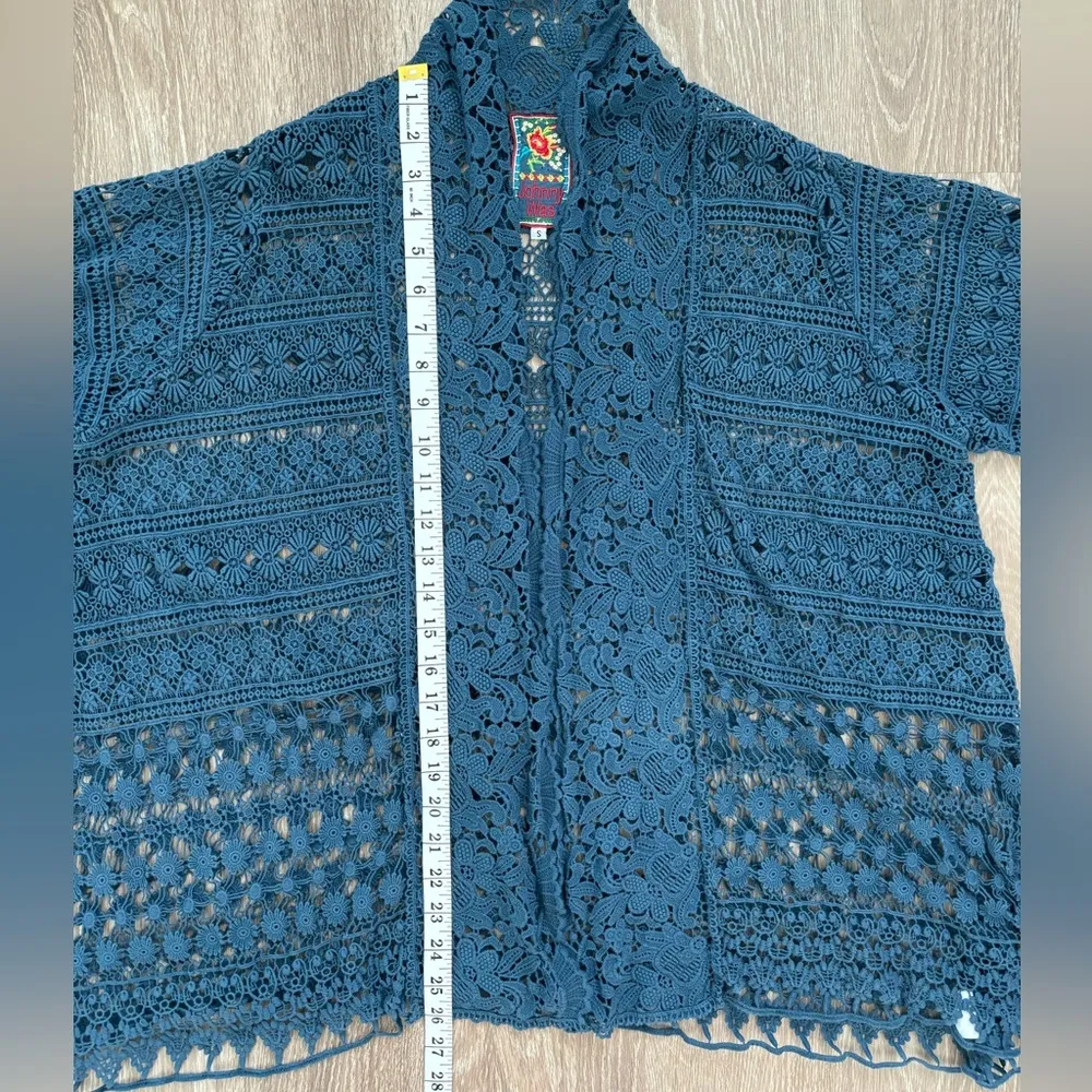 Johnny Was Cardigan Size Small‎ Blue Bobble Crochet Floral Boho Coastal Festival - Image 11