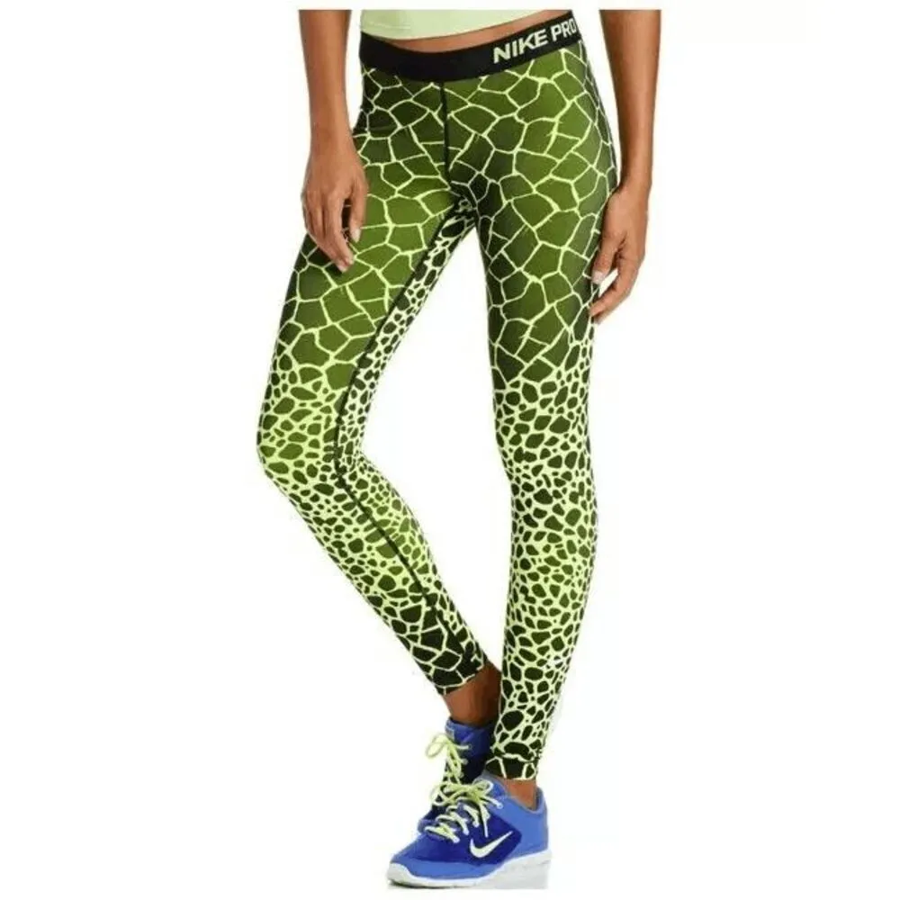 Nike Pro Dri Fit Neon Green Black Animal Print Tight Leggings M NWOT - Image 8