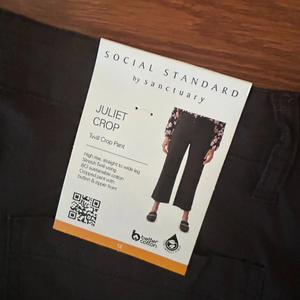 NWT Social Standard by Sanctuary Ladies Juliet Twill Crop Pant Straight Wide Leg Black Size 12 - Image 6