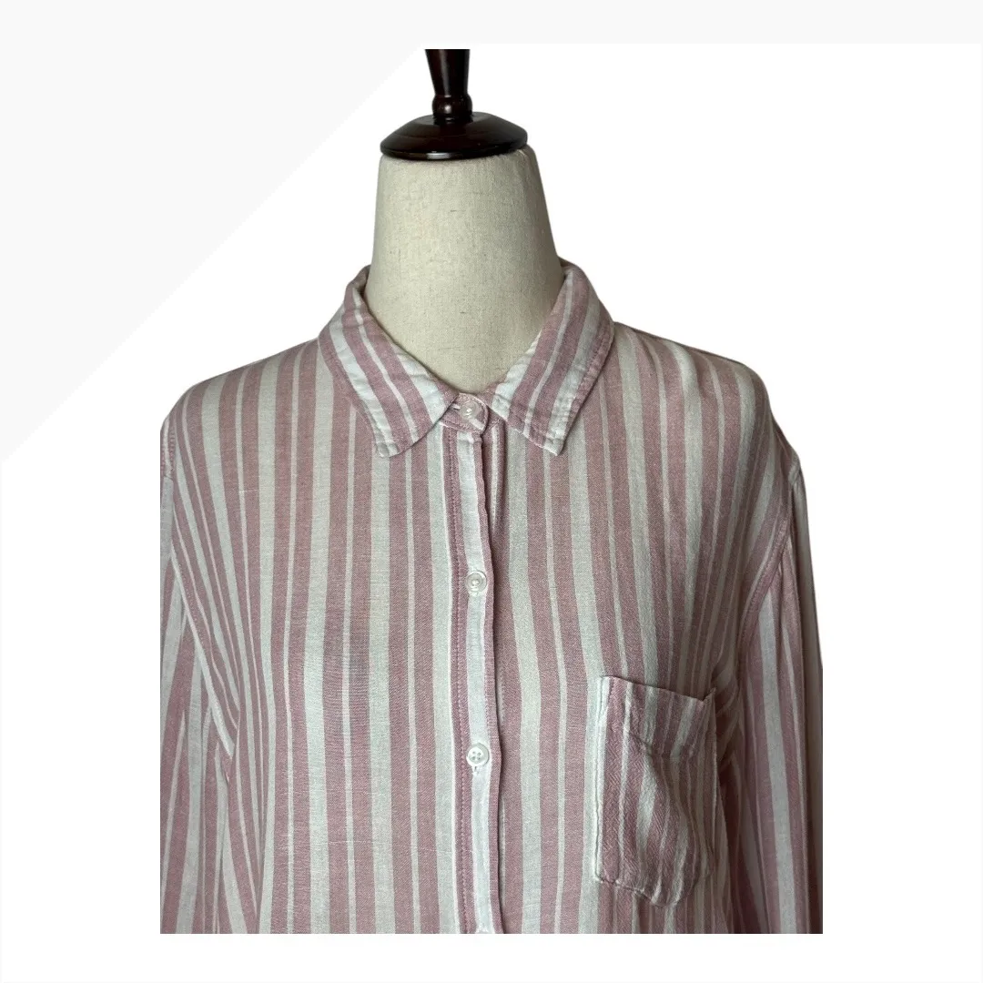 Rails Shirt Women Medium Pink White Charli Bordeaux Stripe Linen Button Down - Image 4