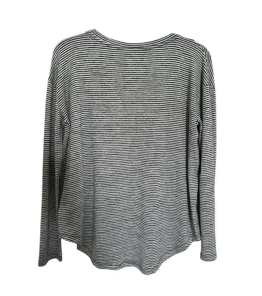 Gap Womens Top Size L Black White Stripe Pullover Stretch Round Neck Long Sleeve - Image 3