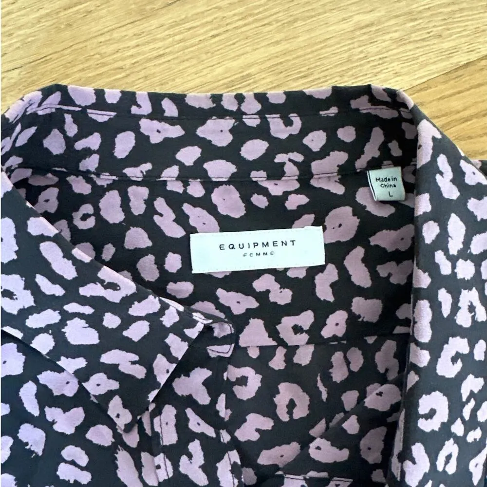 Equipment Femme - Silk Long Sleeve Button Front Blouse in Black & Purple - Image 2