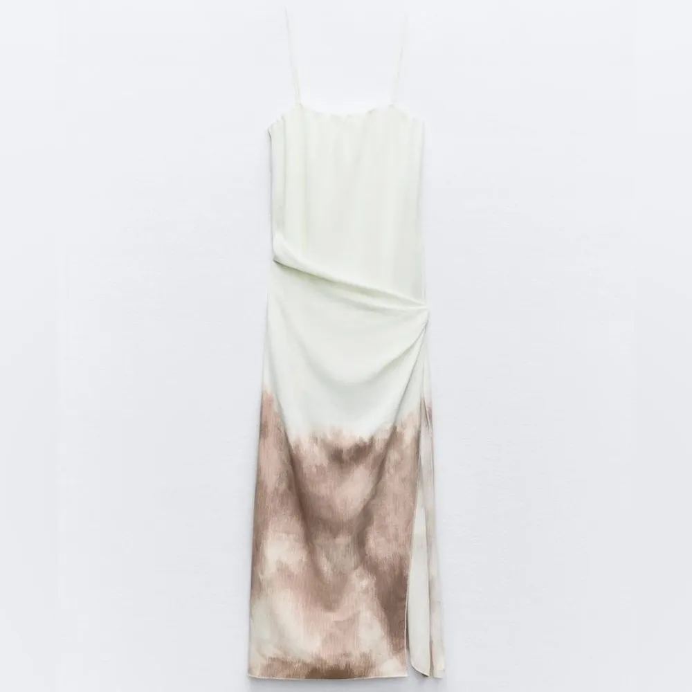 Zara NWT white beige brown ombré tie dye detail spaghetti strap midi maxi dress - Image 13