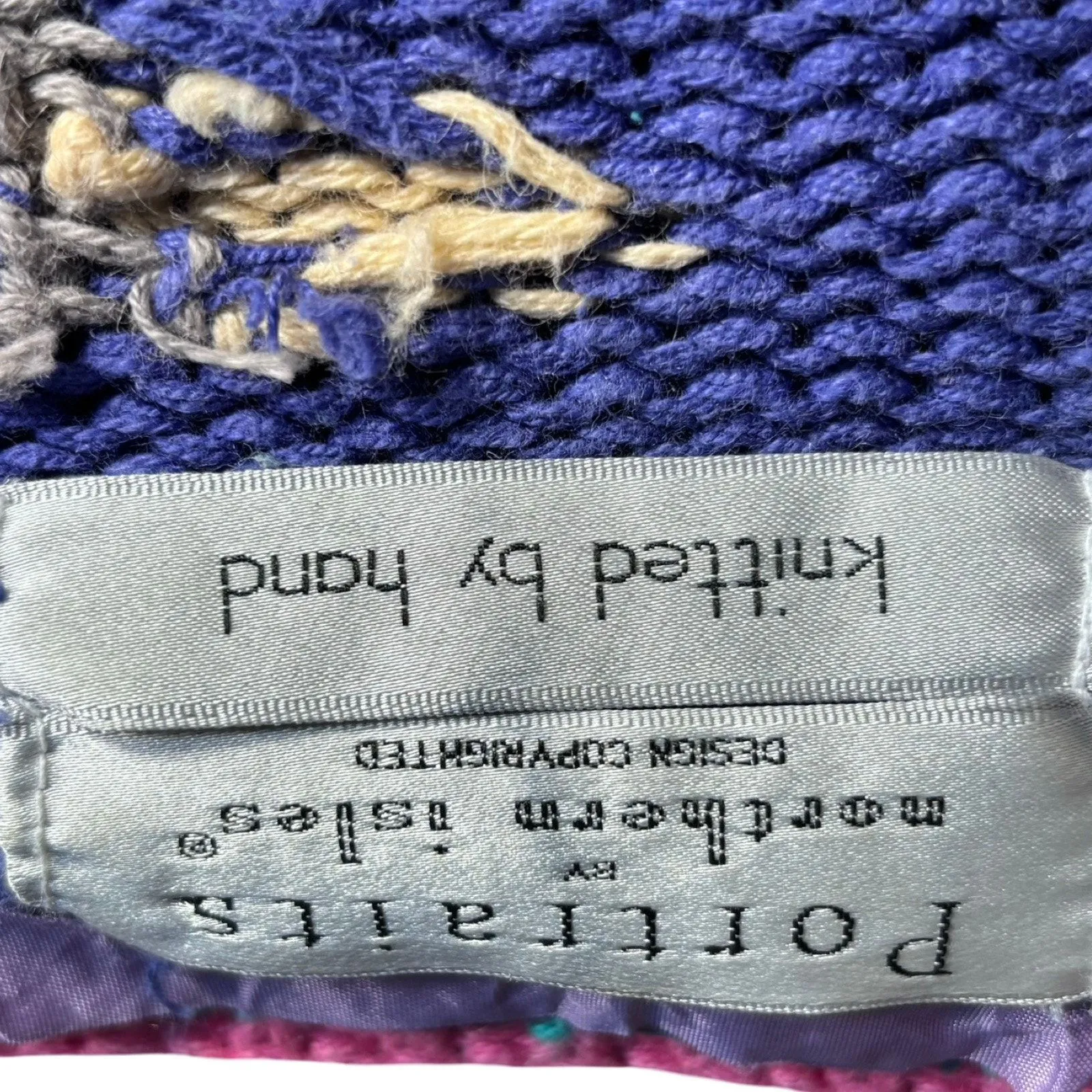 Vintage Portraits By Northern Isles Golf Cardigan Hand Knit Novelty Sweater 3X Blue - Image 11