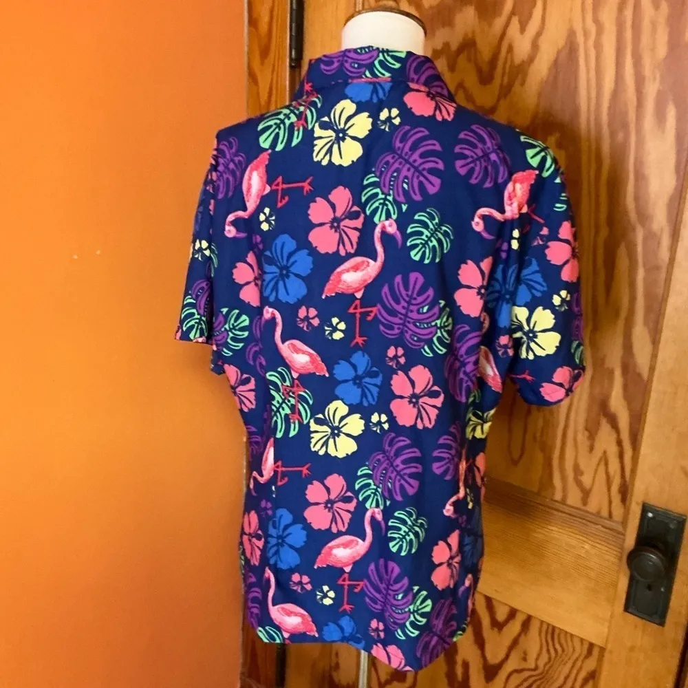 Bright flamingos and flowers Hawaiian shirt Blue Size L - Image 10