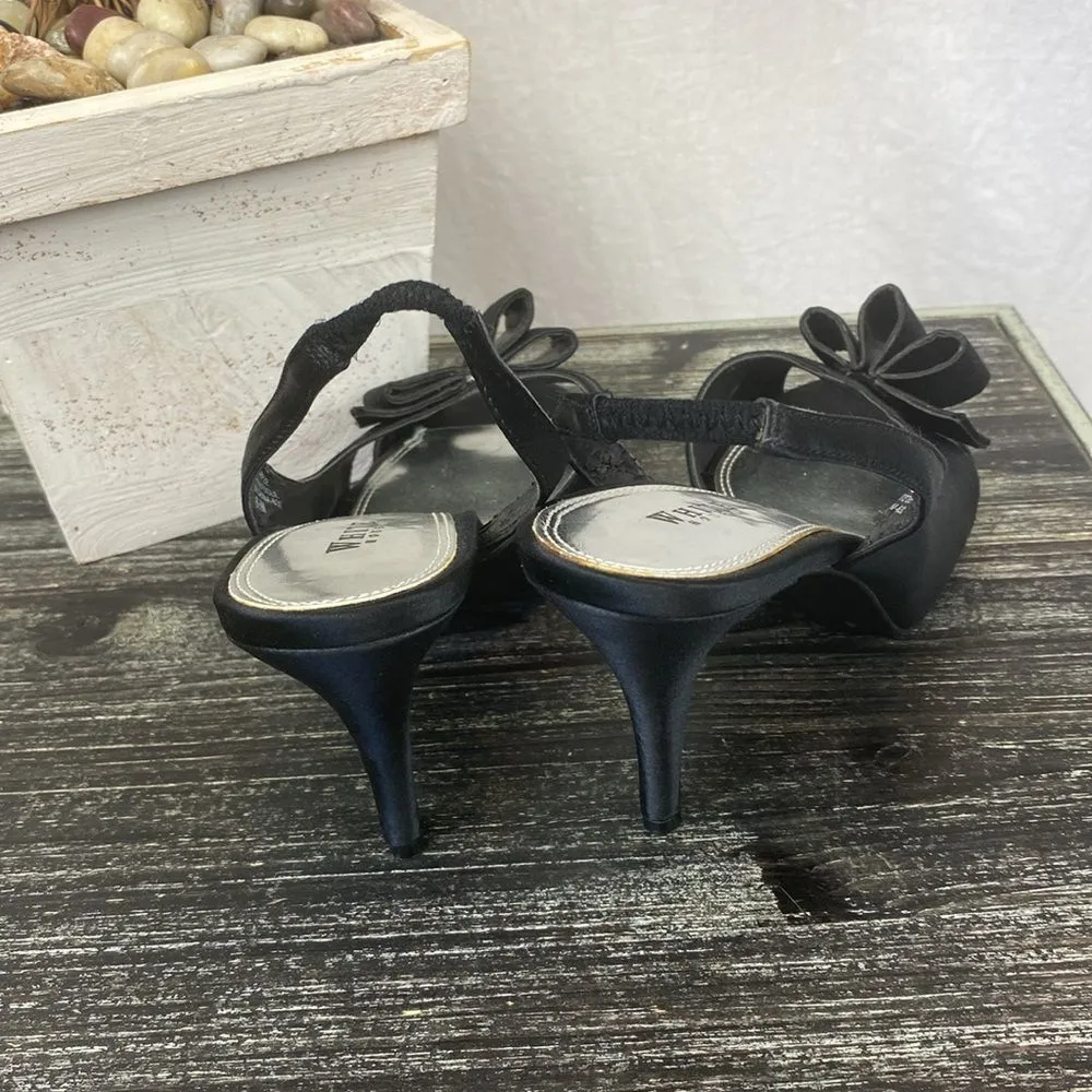 White House Black Market Contessa Black Bow Ankle Strap Slingback Heel Shoes 8.5 - Image 3