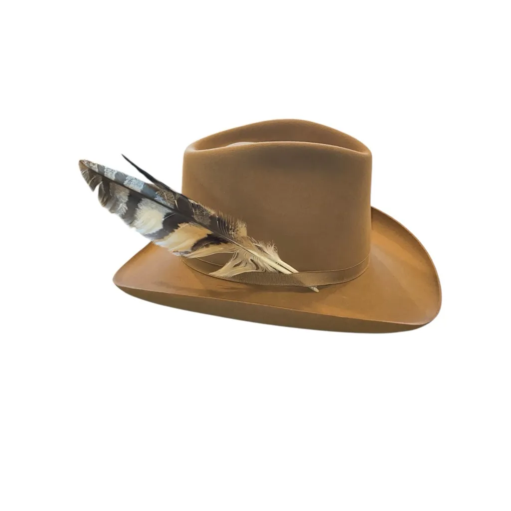 Vintage Resistol Stagecoach Tan Western Cowgirl Hat 7 3/5 in Feather Bull Rider - Image 2