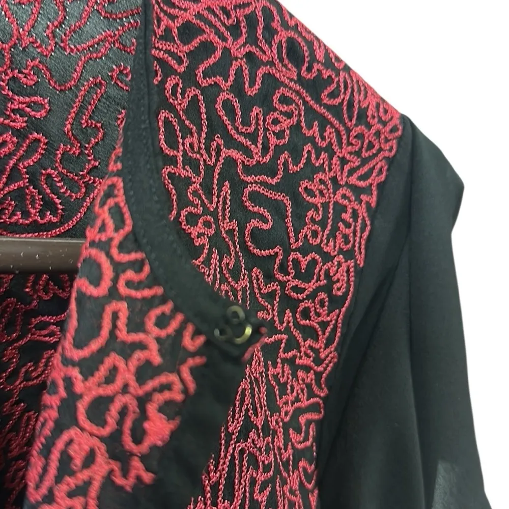 Soft Surroundings Timeless Black Embroidered Slit Neck Boho Tunic Top Blouse M - Image 9