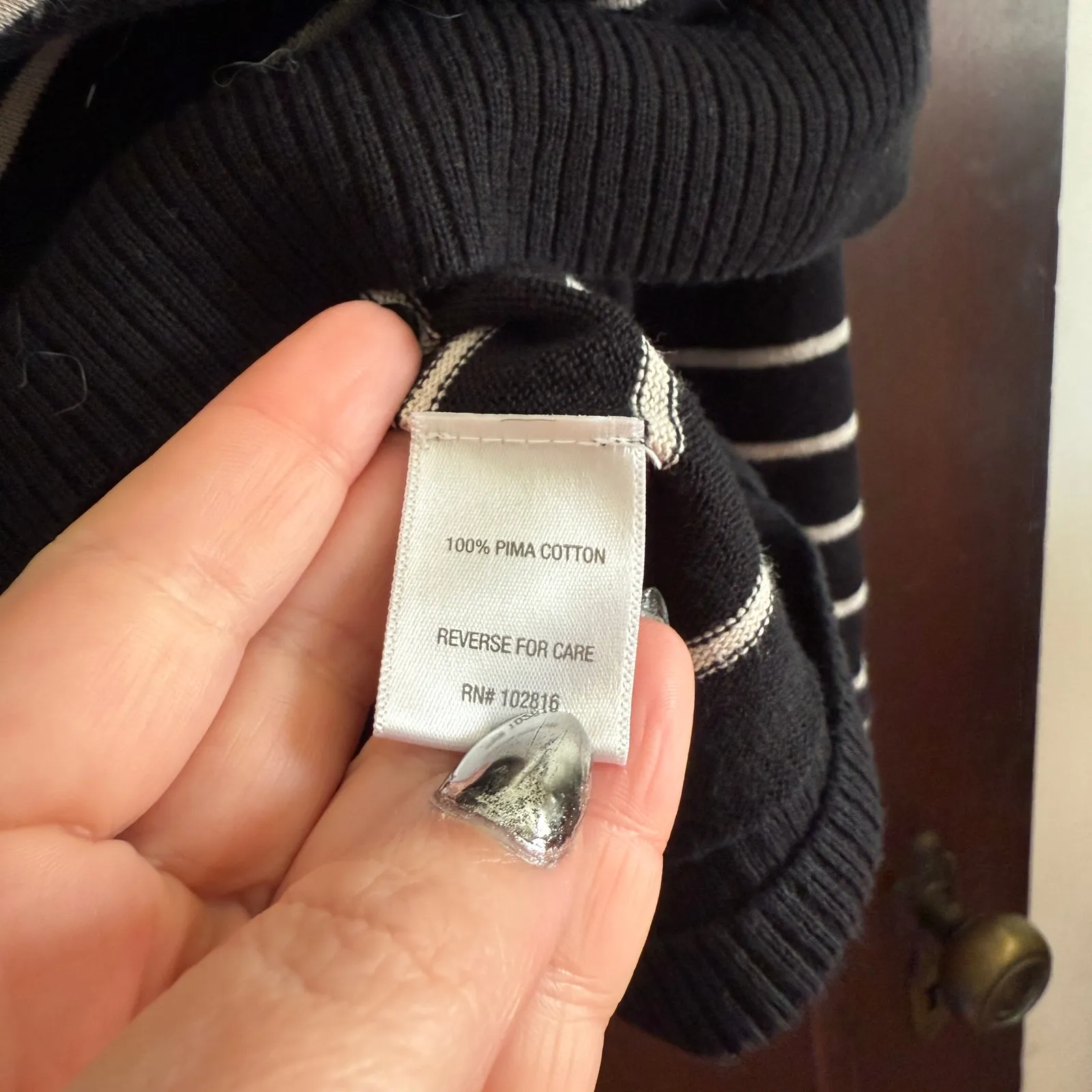 GARNET HILL | Black and white striped Chest Pocket Boxy Fit Sweater | Large - Image 6