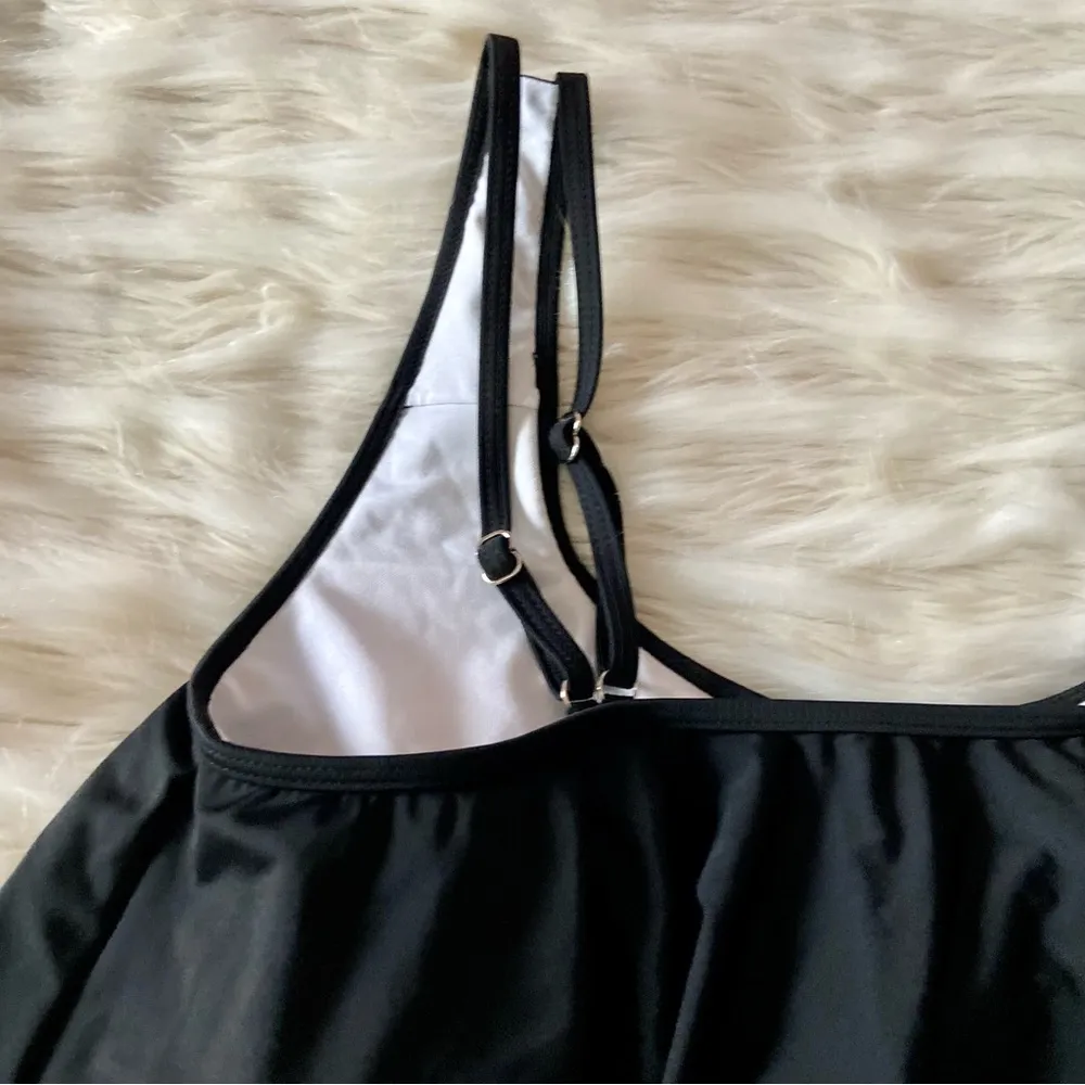 PitPat Black Tank Swing Ruffle Front Adjustable Strap Bikini Top Sz L Size L - Image 14