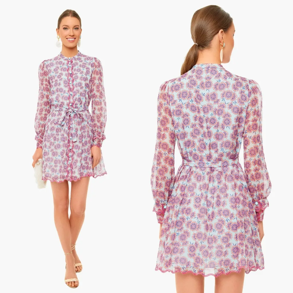 Saloni Tilly Dragonfruit Ruffle Eyelet Dress Pink Size 10 - Image 10