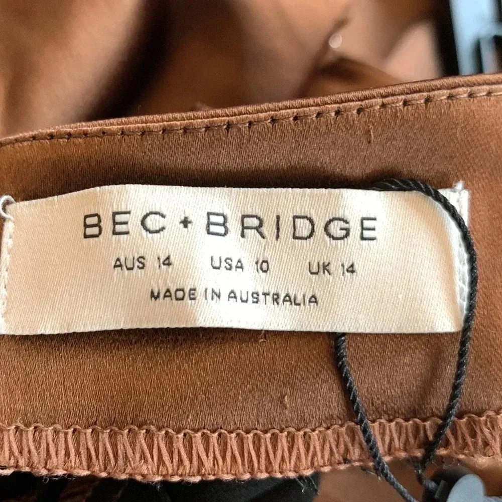 Bec & Bridge Heather Open Back Satin Midi Dress Cognac Size 10 NWT - Image 8
