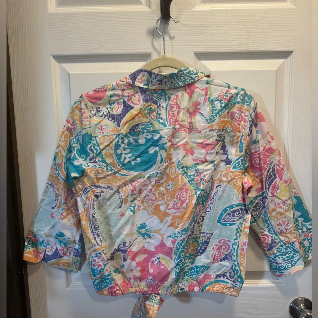 Chico's No Iron Size 0 Small  Floral Blouse Top Tie Front - Image 2