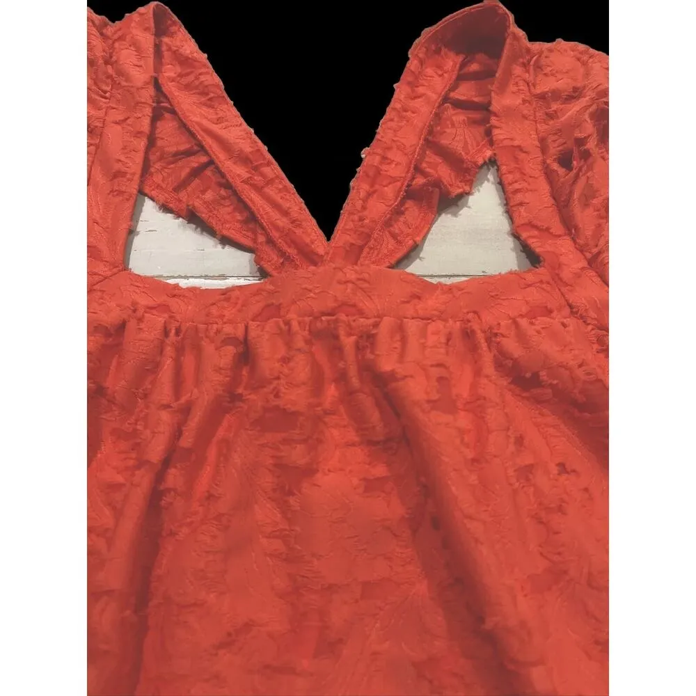 Lauren Conrad Flocked Ruffle Sleeveless Tank Top 3X Women's Shirt Spanish Coral - Image 4
