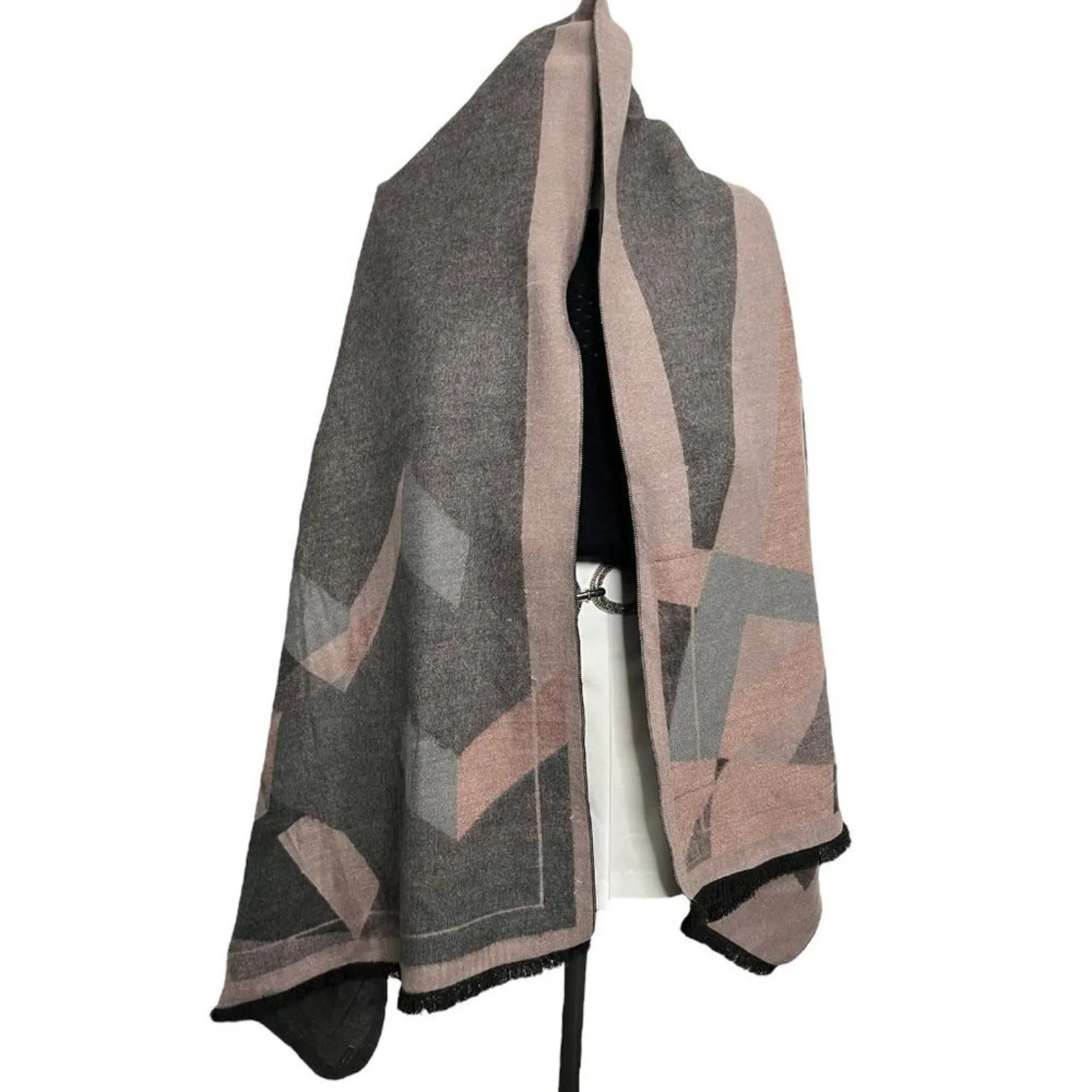 SOIA & Kyo Larisa Scarf Wrap Shawl in Rose and Charcoal Gray Blanket Scarf - Image 3