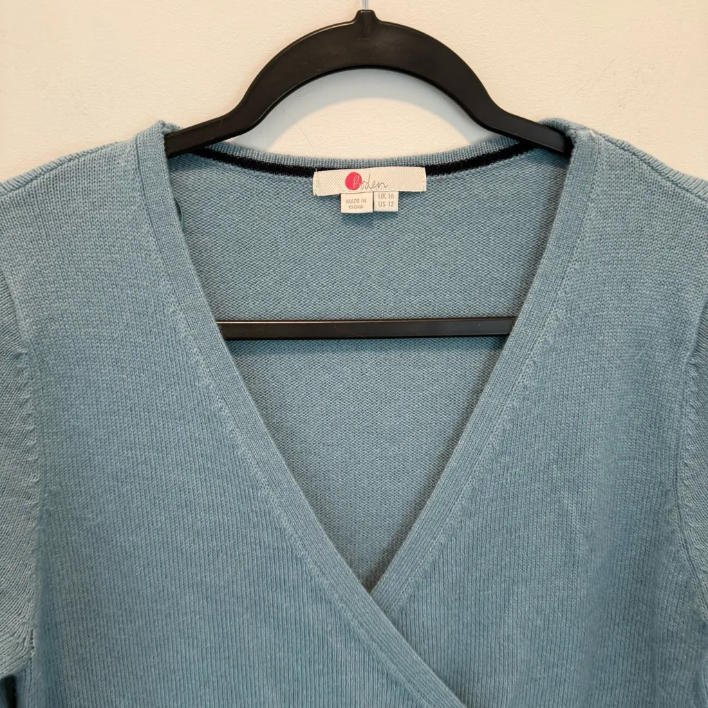 Boden Blue Maddie Button Cuff Surplice Sweater size 12 - Image 5