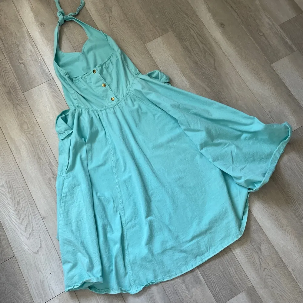 Vintage Halter Dress studio 234 cotton womens Blue (size 3/4) bright retro 80s - Image 4