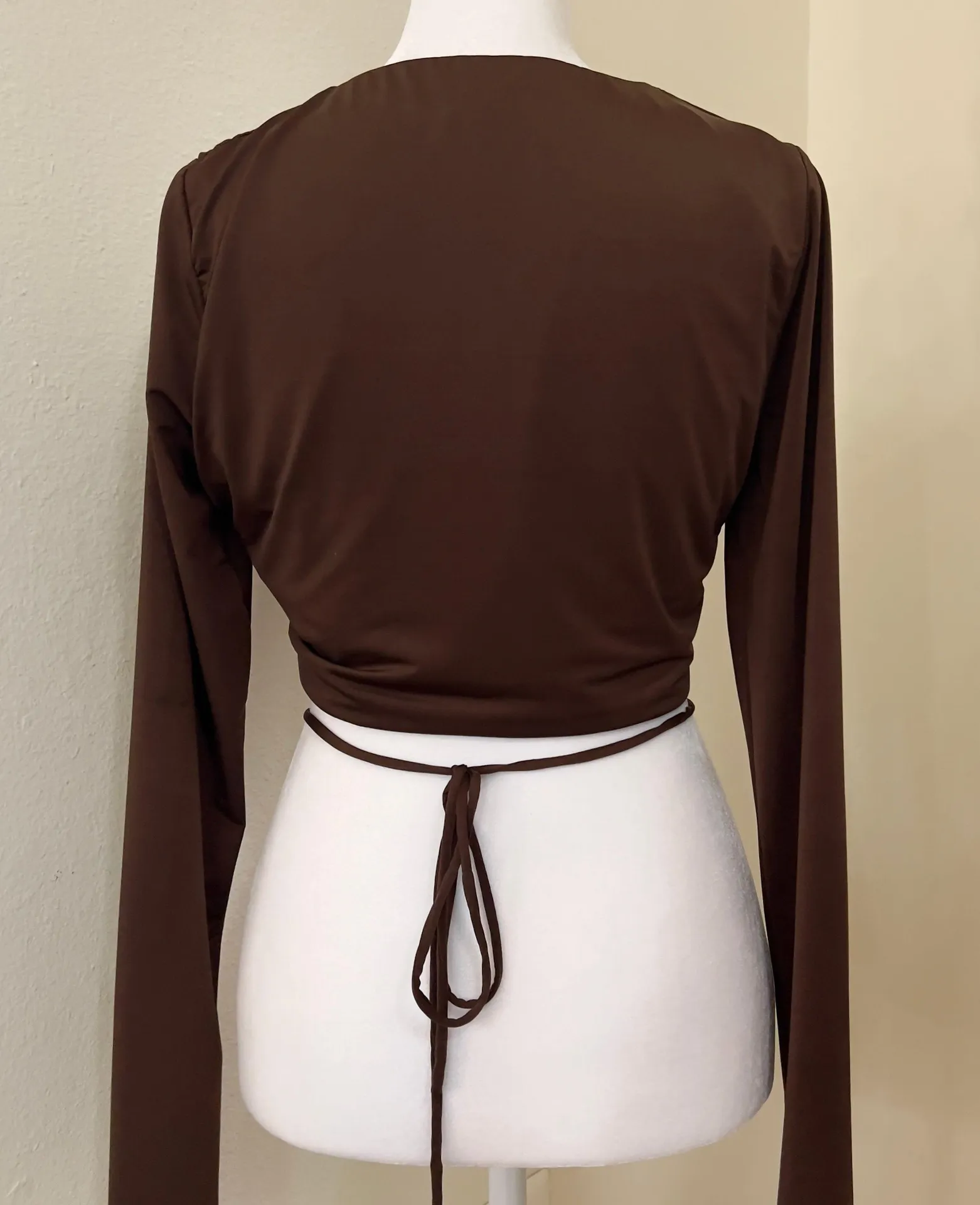 Brown Long Sleeve Crisscross Tie Top - Image 4