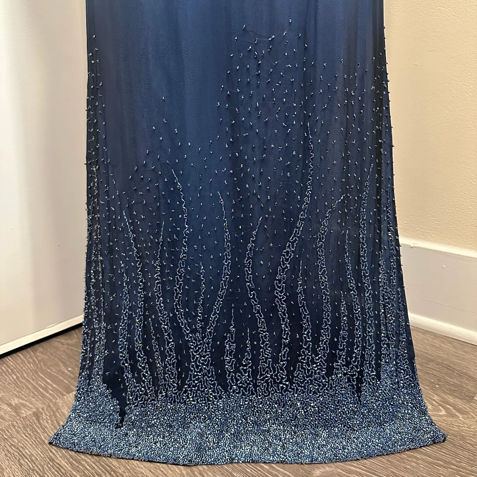 Vintage Y2K Silk Beaded Ombre Blue Halter Maxi Gown Mermaid Fairy Hoco Prom Glam - Image 8