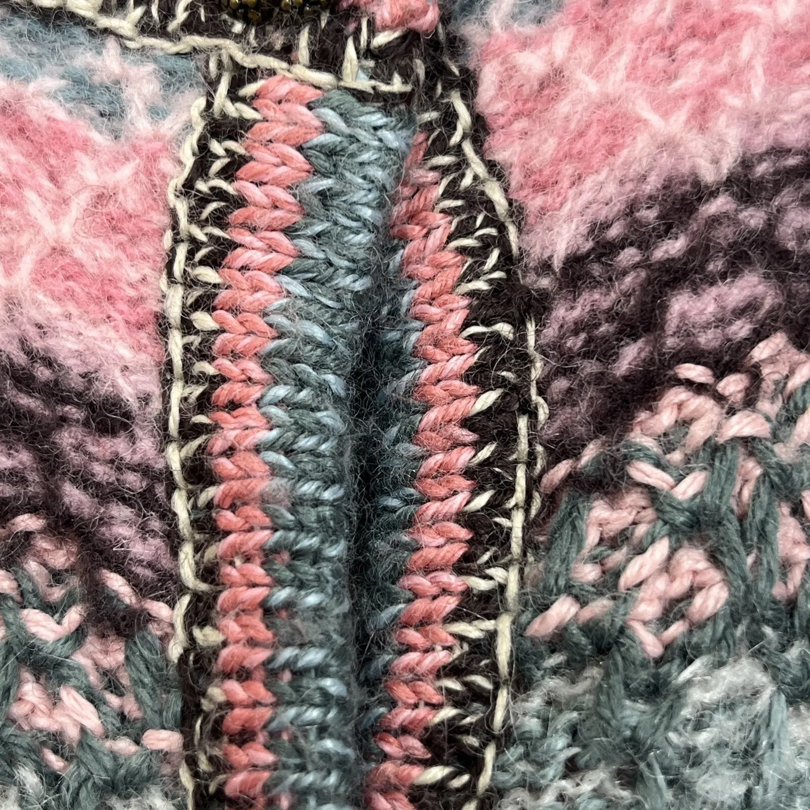 Vintage KORET Wool Mohair Cardigan Sweater Sz L Button Up Multicolor Grannycore Pink Size L - Image 6