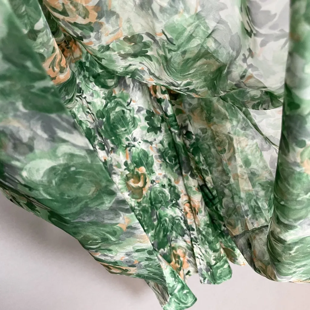 Vintage 1950s Dress Party Chiffon Short Sleeves Floral A - Image 12