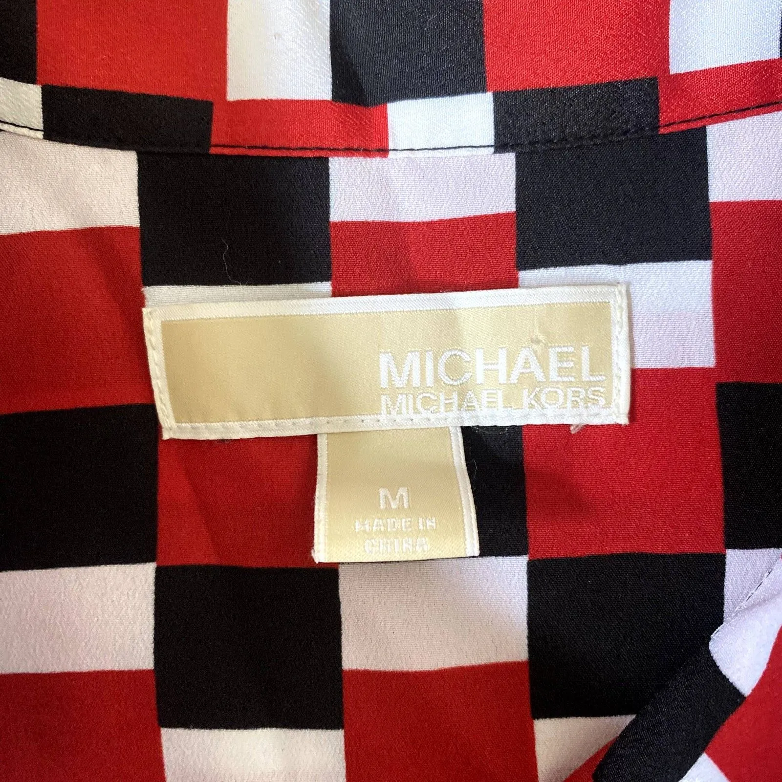 MICHAEL Michael Kors‎ Button Front Blouse Red Black White Checkered Size Medium - Image 4