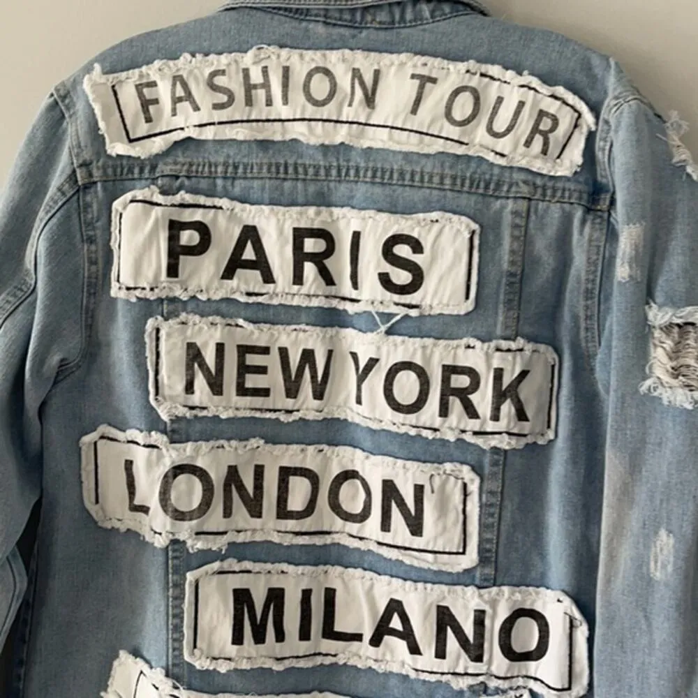 Fashion Tour Denim Jacket in Light/Medium Wash American Bazi - Image 8
