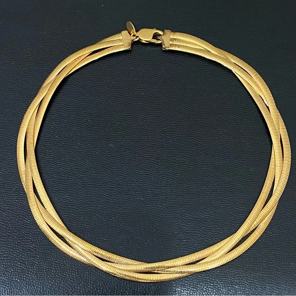 DYADEMA Bronze Italy Goldtone Triple Braided Snake Chain Choker Necklace 45.7g - Image 3