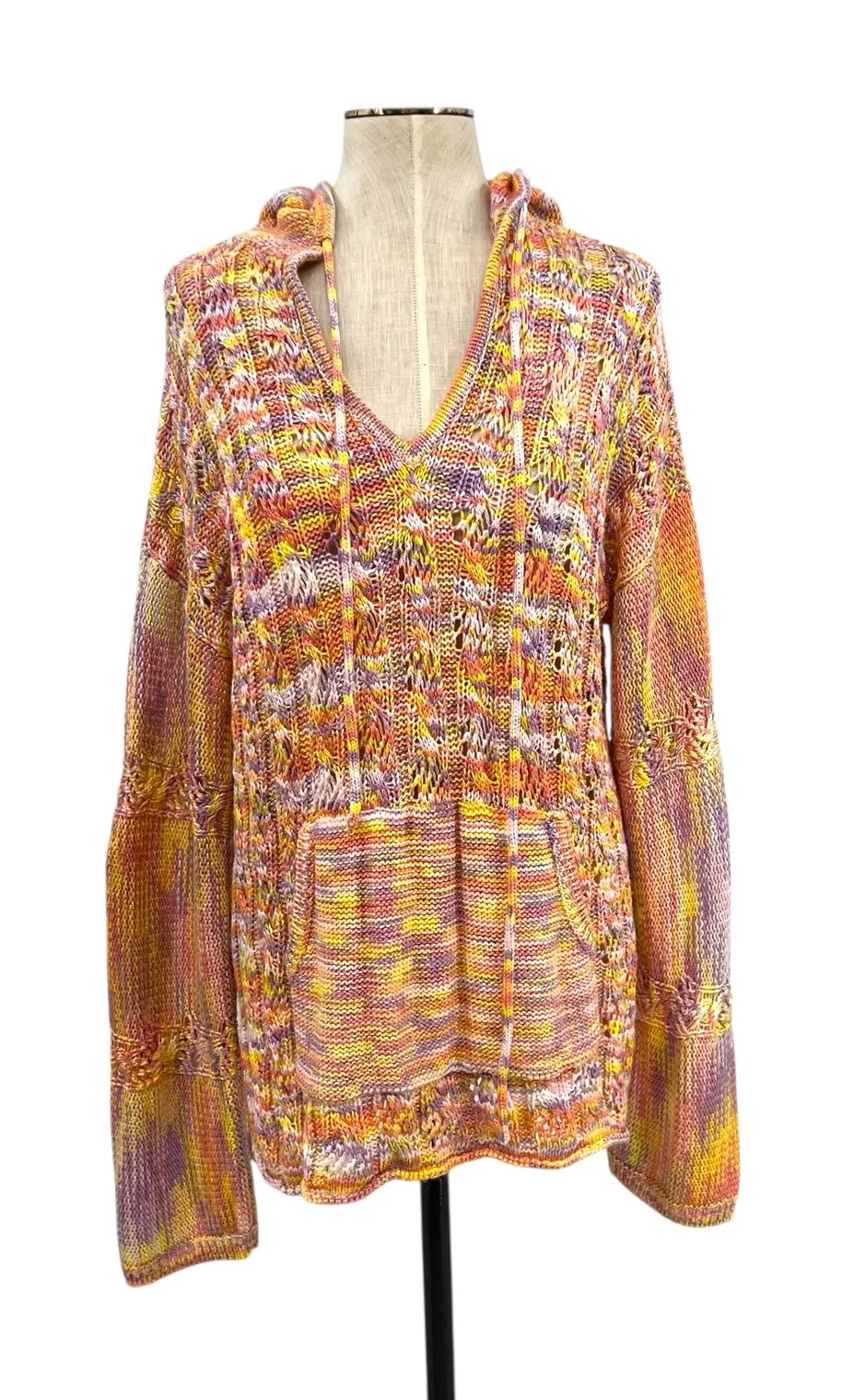 Ramy Brook Abby Marled Knit Hoodie Sweater Orange Pink Yellow Size Medium - Image 1