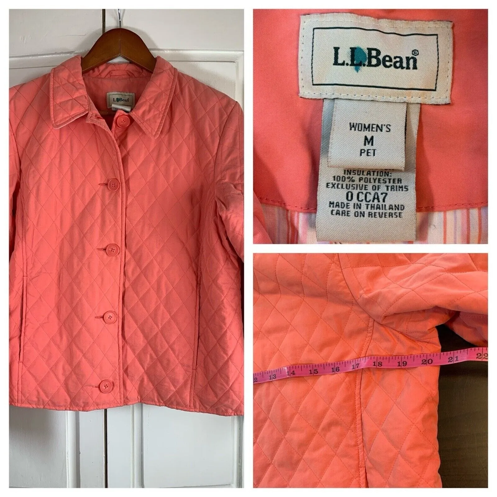 LL Bean‎ Jacket Women's Medium Petite Peach Quilted Coat Buttons Pockets Peacoat Pink Size undefined - Image 2