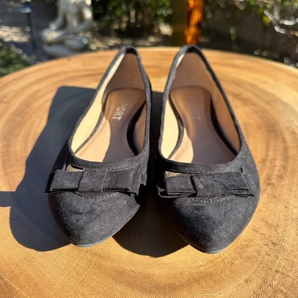 REPORT Women’s Mesh Bow Front Slip On Faux Suede Pointy Toe Flats Size 6 Black - Image 2
