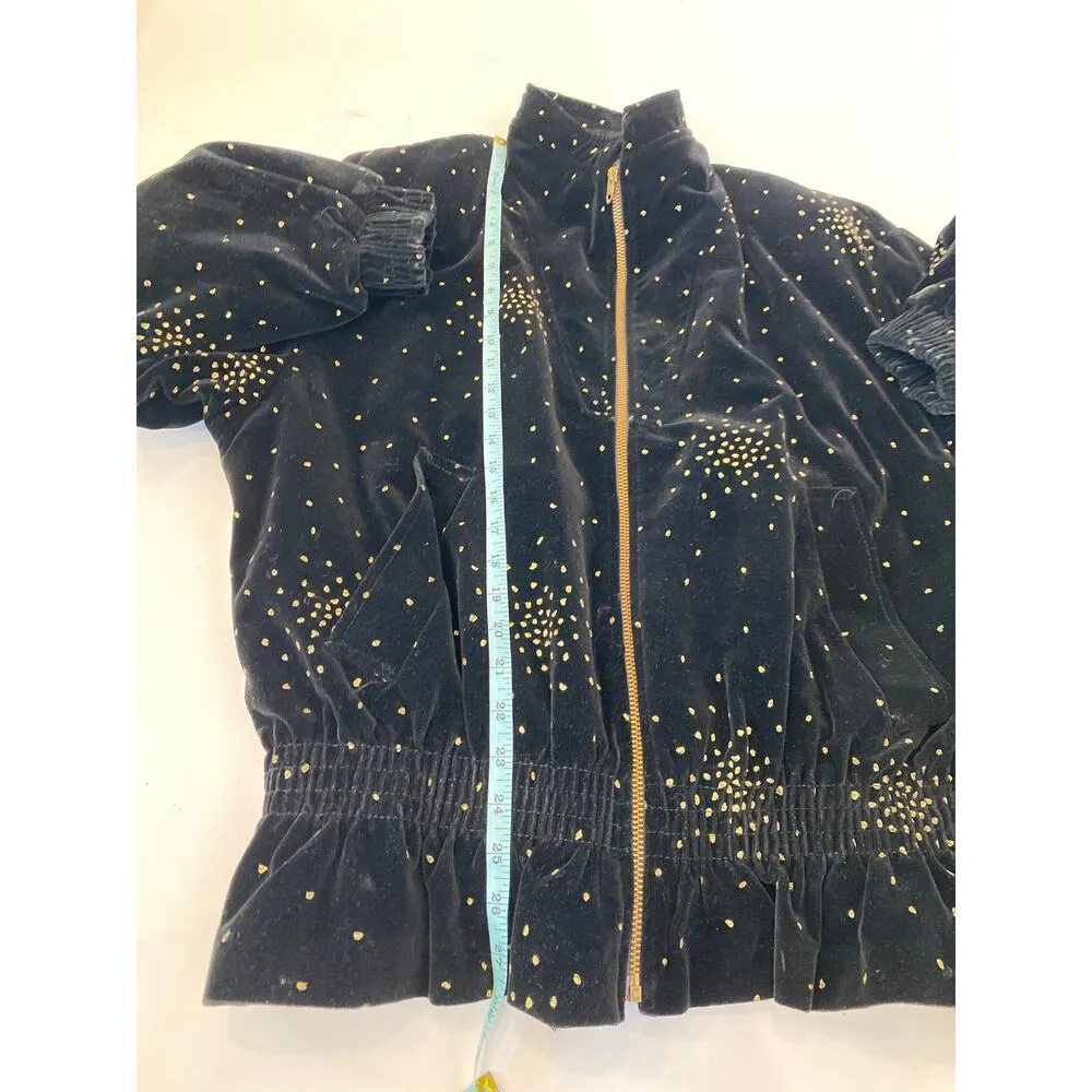 Portrait Vintage Black & Metallic Gold Fleck Peplum Velour Jacket Zipper Sz Lg - Image 12