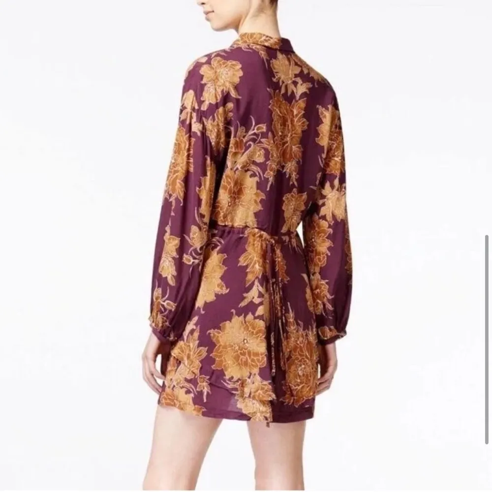 Free People Shake It Up Boho Floral Dress Berry Purple Flower Button Down Small - Image 6