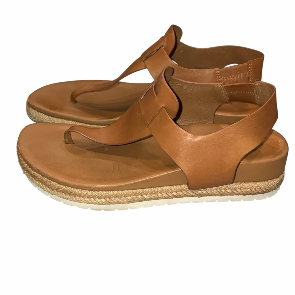 Vince Flint Brown Leather Espadrille Platform Thong Sandals Shoes size 6 36 - Image 3