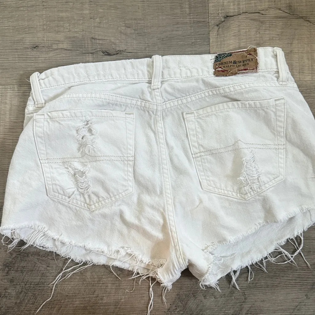 Ralph Lauren White Frayed Jean Shorts vintage - Image 2
