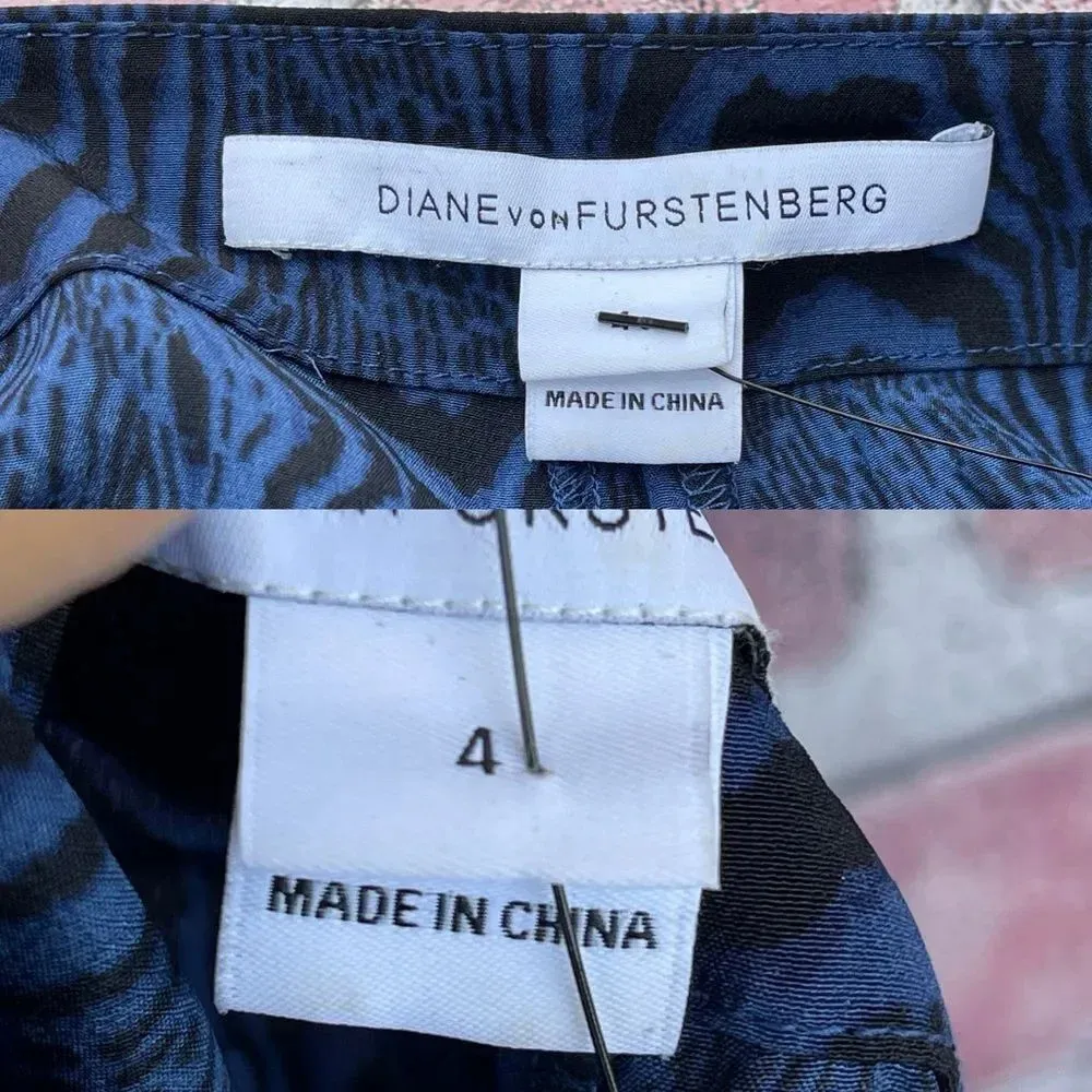 Diane von Furstenberg Blue Black Wood Grain Print Silk Jumpsuit Sz 4 - Image 14