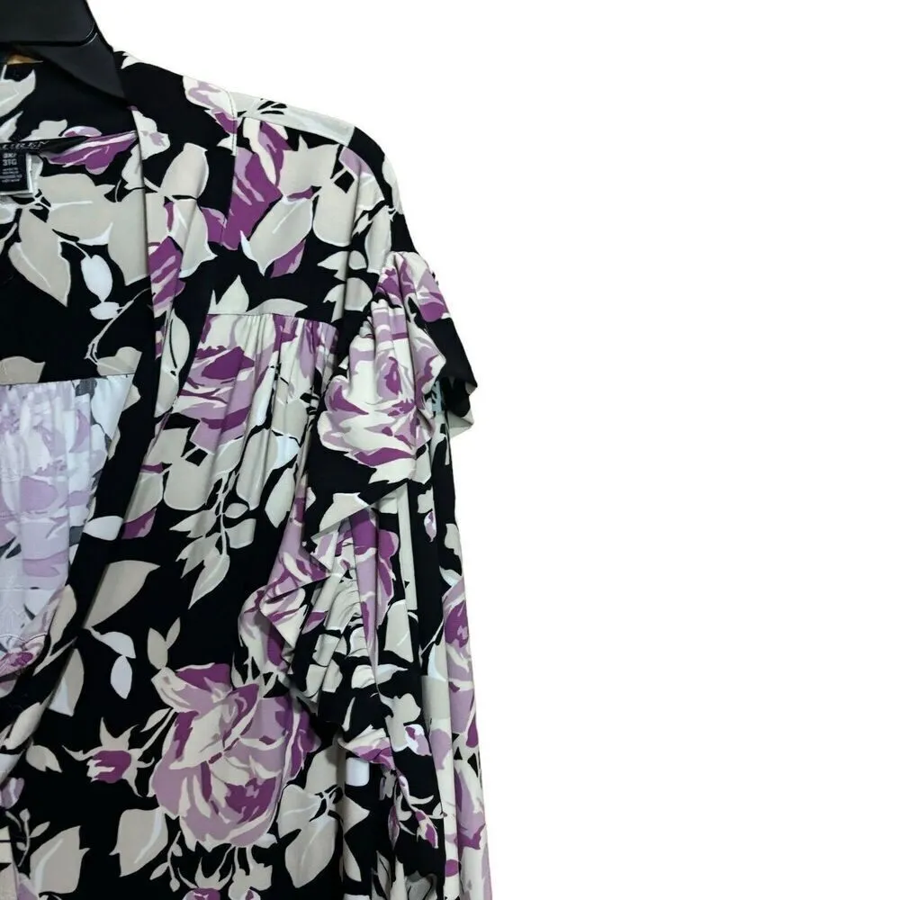 Lauren Ralph Lauren Top Womens 3X Multicolor Floral Print Stretch Ruffle Blouse - Image 3