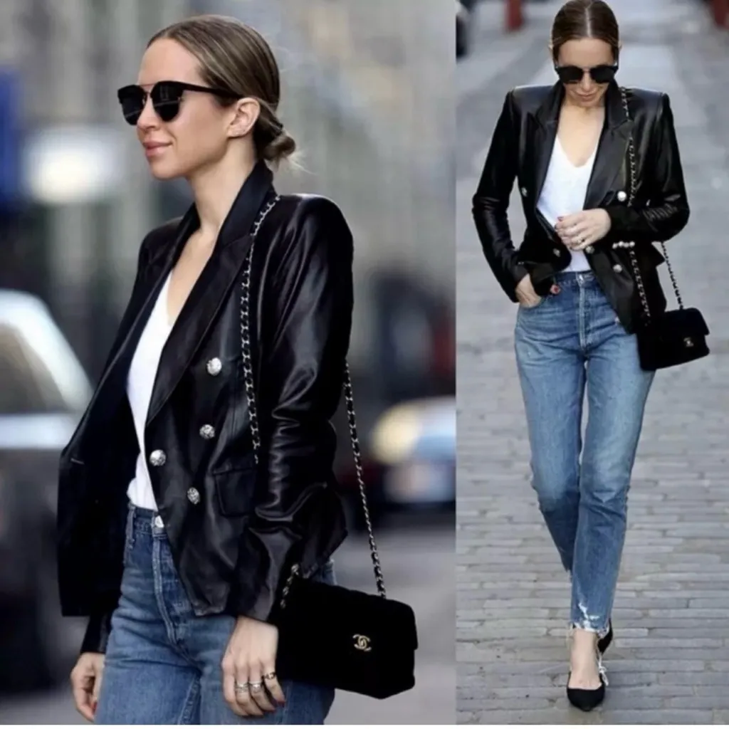 NWOT Veronica Beard Cooke Dickey Glossy Leather Blazer Jacket Double Breasted S4 - Image 3