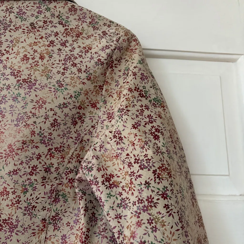 Express Ditsy Floral 100% Leather Jacket Cropped Shiny Flowers Juniors Size 5/6 - Image 16