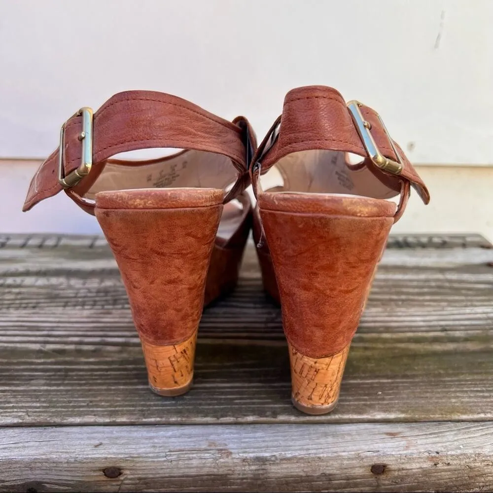 Franco Sarto A-Xenon cognac brown leather wedge sandals 8M - Image 5