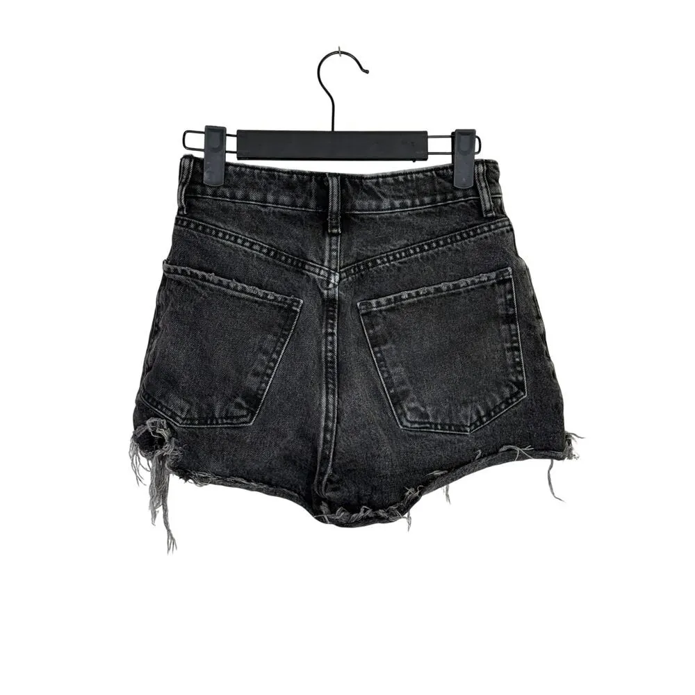 ZARA Cutoff Distressed Jean Shorts Raw Ripped Hem High Rise Pockets 0 Wash Black - Image 12