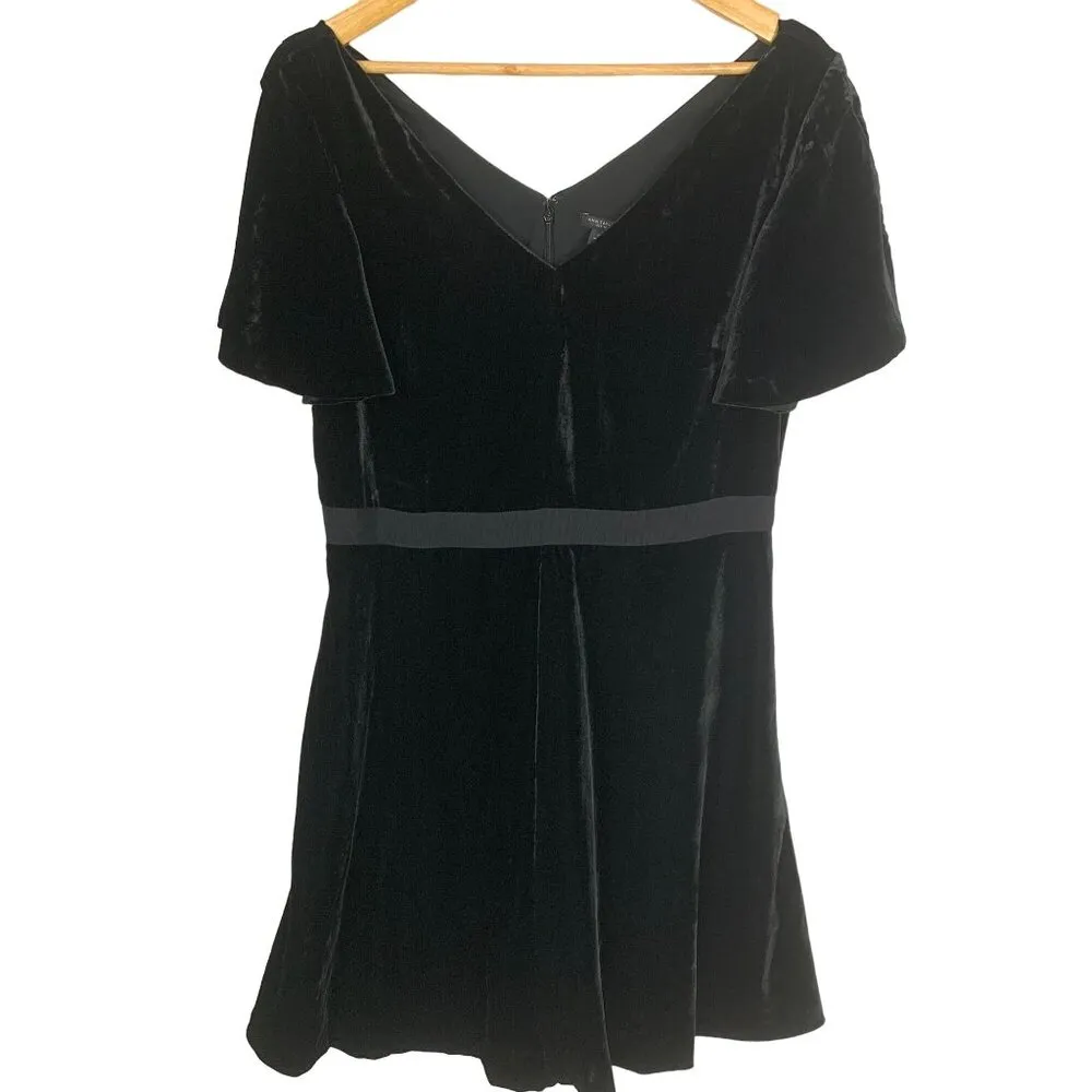 Ann Taylor Petite Velvet V-neck Flutter Short Sleeve A Line Dress Black Size 12P - Image 2