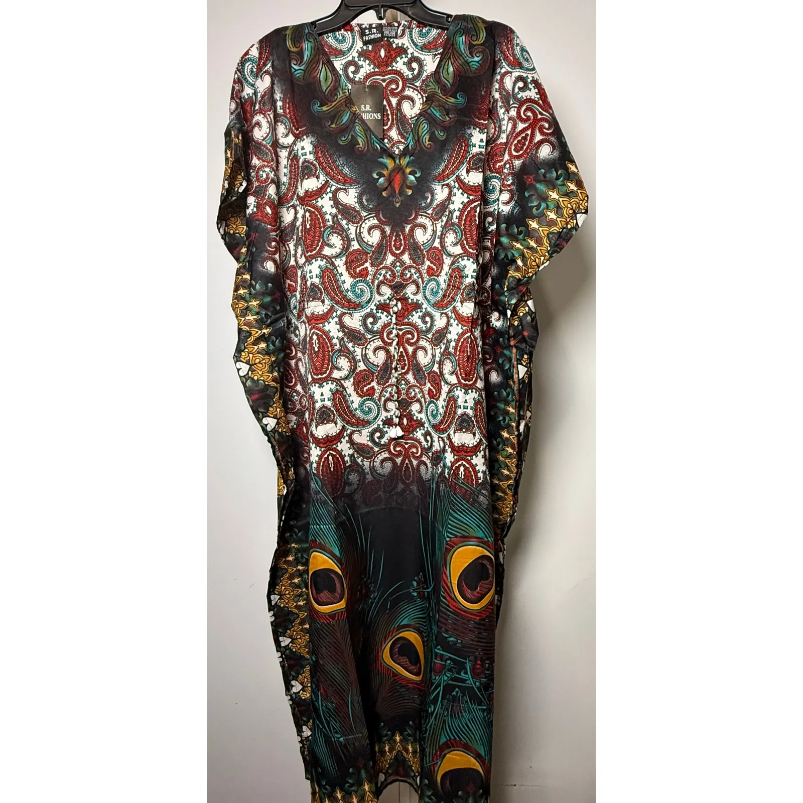 Paisley and feathers Kaftan Dresses for Women Beach Coverups, One Size Kaftans - Image 6