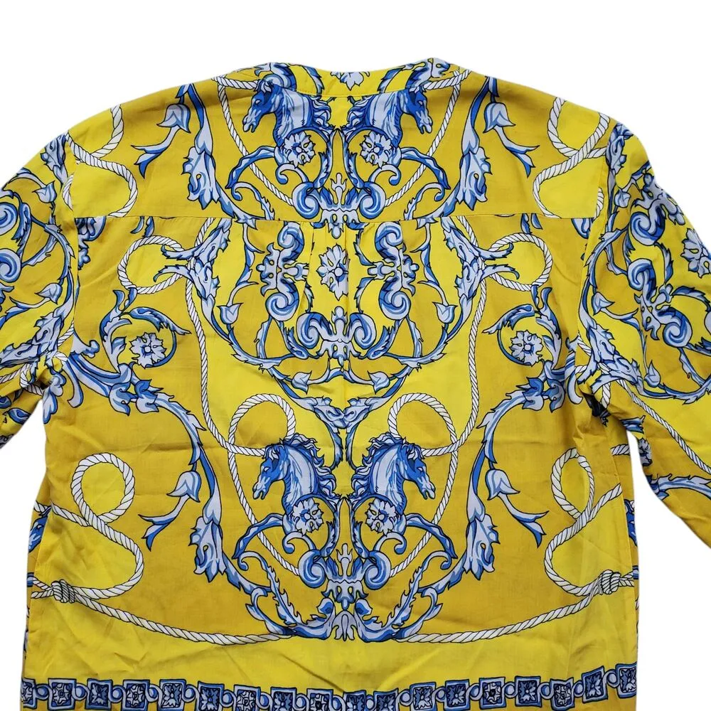 Maeve Anthropologie Elan Scarf Print Tie Front Blouse Womens 0 Yellow V Neck - Image 15
