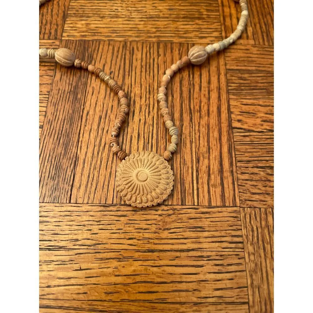 Vintage clay beaded necklace Tan - Image 2